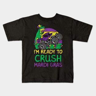 Kids Crush Mardi Gras Dino Monster Truck Funny Toddler Boys Kids Kids T-Shirt